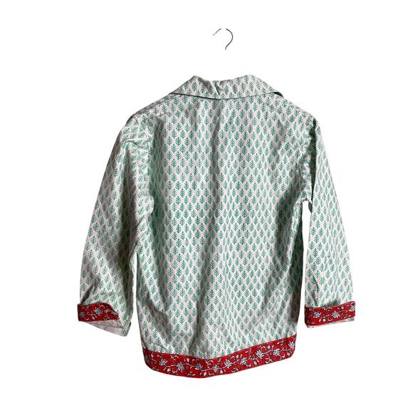 SZ Blockprints Cotton Jacket Green Leaf Red Floral Trim Hand Block Womans OS - Picture 3 of 11